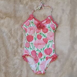 JANIE AND JACK PINK TULIP PATTERN SWIMSUIT, SIZE 2T